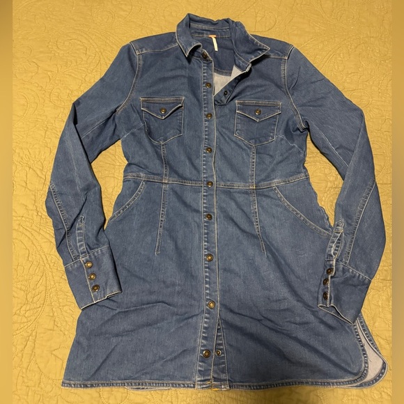 Free People Dynomite Medium Wash Long Sleeve Denim Dress - Picture 5 of 10